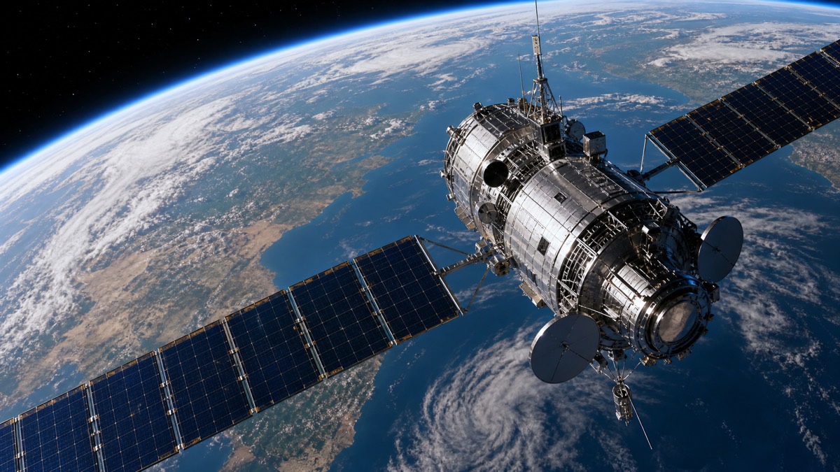 Satellite over Earth, watching from orbit